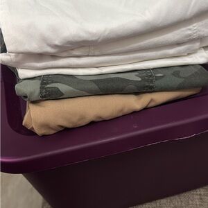 White, Camouflage, and Tan Pants Set